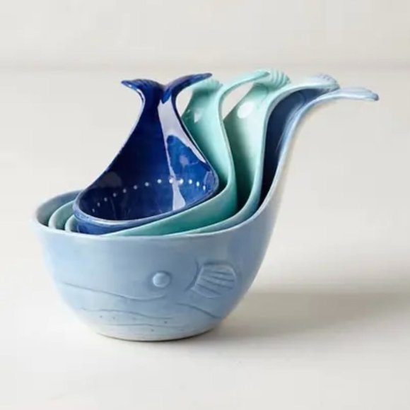 Anthropologie Other - Anthropologie Whale Ceramic Measuring Cups Blue Teal Set of 4